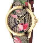 gucci g timeless ur med guld og læderrem i blomsterpring smykkeur inspiration til kvinder urkompagniet