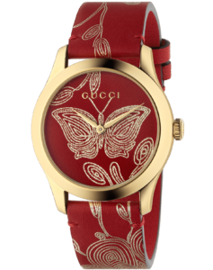 rødt og guld gucci ur med sommerfugle dameur urkompagniet