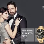 festina always fits kampagne med gerard butler Festina Chronograph F20364 3 med sort skive og guld lænke