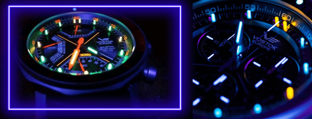 Ur fra Vostok med selvlysende kapsler med stoffet tritium fra komplet guide til selvlysende ure
